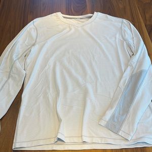 Lululemon Mens l/s tech shirt white w/ gray stripe sz xl